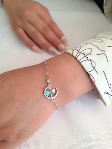 Image of Set Gato en la Luna y Estrellas - Collar, Pulsera y Aretes S925