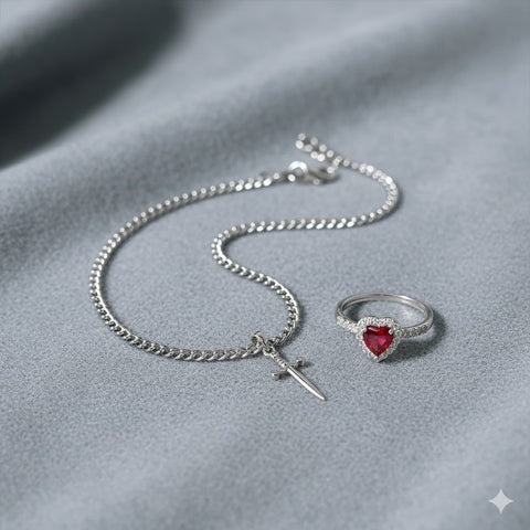 Image of Juego pulsera y anillo daga
