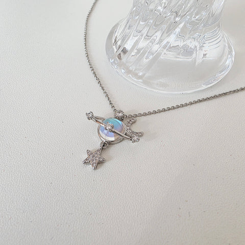 Image of Collar Saturno de Piedra Lunar Chape Plata S925