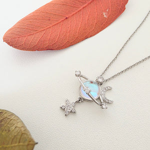 Collar Saturno de Piedra Lunar Chape Plata S925