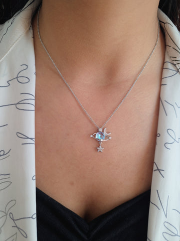 Image of Collar Saturno de Piedra Lunar Chape Plata S925