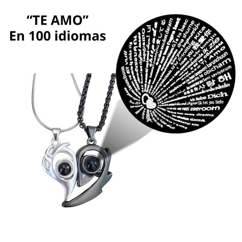 Collar de Pareja Corazón Magnético con Proyección “Te Amo en 100 Idiomas