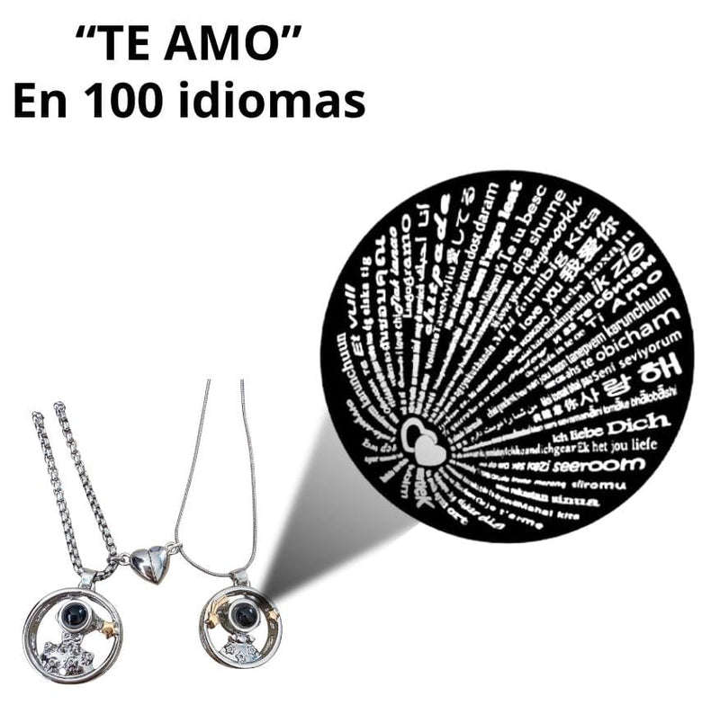 🍀 Collar de Pareja Trébol con Proyección “Te Amo en 100 Idiomas” 🍀