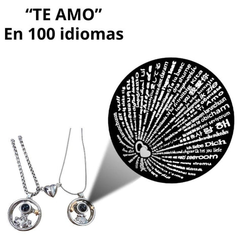 Image of 🍀 Collar de Pareja Trébol con Proyección “Te Amo en 100 Idiomas” 🍀