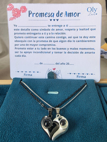Image of Collar de Pareja “Te Amo en 100 Idiomas” con Proyección Mágica