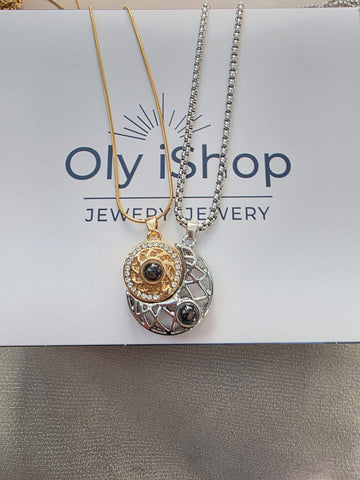 Image of Collar de Pareja Sol y Luna Magnético con Proyección Te Amo en 100 Idiomas