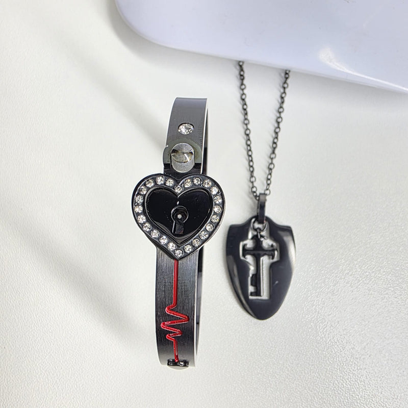 Set de Collar y Pulsera de Pareja con Llave Única