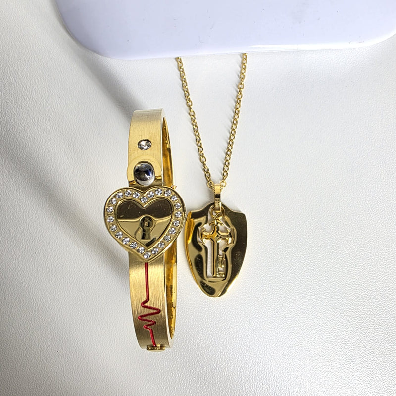 Set de Collar y Pulsera de Pareja con Llave Única
