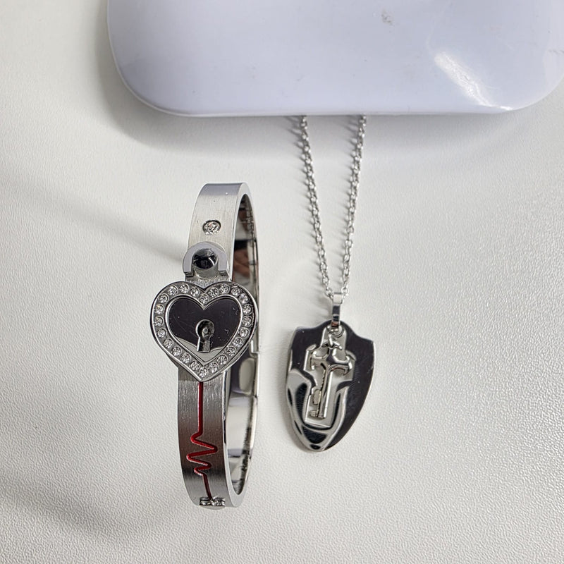 Set de Collar y Pulsera de Pareja con Llave Única